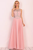 Chiffon Scoop Prom Dresses A Line With Beads&Rhinestones Chiffon Floor Length