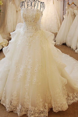 Wedding Dresses Strapless High Quality Custom Made A-Line Tulle With Beads And Pearls