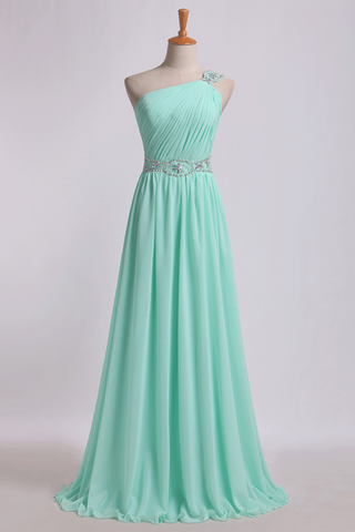 Prom Dresses One Shoulder A-Line Chiffon With Beading&Sequins Floor Length