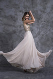 Prom Dresses A-Line Scoop Beaded Bodice Floor-Length Chiffon Zipper Back