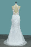 Wedding Dresses V Neck Mermaid Tulle With Applique And Handmade Flowers