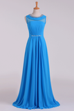 Prom Dresses Scoop A Line Chiffon Beaded Floor Length