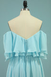 New Arrival A Line Chiffon With Slit Prom Dresses Sweep Train