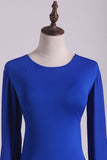 Scoop Prom Dresses Long Sleeves Spandex Open Back Drak Royal Blue