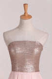 New Arrival Strapless Homecoming Dresses Sequined Bodice Chiffon A Line