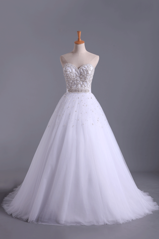 Wedding Dresses Sweetheart Ball Gown Tulle With Beading And Sash