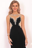 Mermaid Boat Neck Spandex Prom Dresses With Beads&Rhinestones