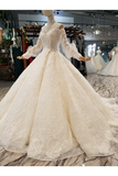 Count Train Princess Wedding Dresses Sweetheart Long Sleeves Ball Gown Wedding SJSPJ37M9KE