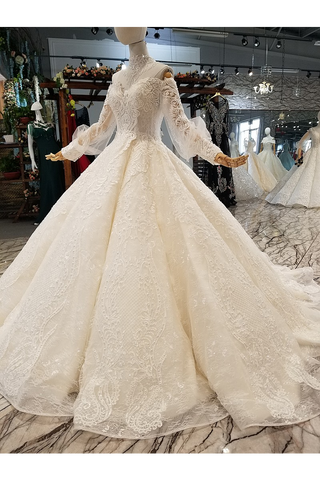 Count Train Princess Wedding Dresses Sweetheart Long Sleeves Ball Gown Wedding SJSPJ37M9KE