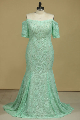 Sheath/Column Mid-Length Sleeves Bateau Lace Sweep Train Prom Dresses