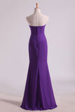 Hot Purple Sweetheart Ruffled Bodice Floor Length Sheath Chifoon Evening Dresses