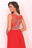 Scoop Prom Dresses A Line Beaded Bodice Floor Length Chiffon