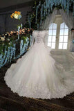 Marvelous Bling Wedding Dresses Scoop Neck With Long Sleeves Appliques Lace Up