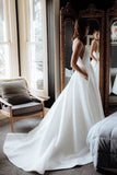 Simple Round Neck Satin Ivory Wedding Dresses With Pockets Long Wedding SJSPG7X4QMY