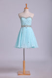 Homecoming Dresses A Line Mini Sweetheart Chiffon With Rhinestones