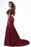 Elegant Mermaid Off the Shoulder Two Pieces Beades Burgundy Prom SJS20416