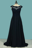 Prom Dresses A Line Scoop Chiffon With Applique Floor Length