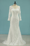 Wedding Dresses V Neck Sheath With Applique Long Sleeves Detachable Train