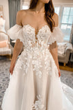 Fairy A Line Sweetheart Tulle Long Wedding Dresses with Lace