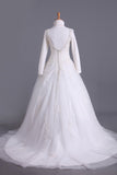 Muslim Wedding Dress Sweetheart A Line Court Train With Applique & Sash Beaded