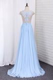 Scoop Prom Dresses A Line Chiffon With Applique Sweep Train