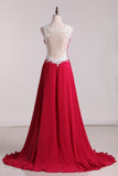 Straps A Line Prom Dresses Floor Length With Applique Chiffon