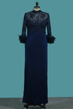 Evening Dresses Mermaid High Neck 3/4 Length Sleeves Spandex With Beads