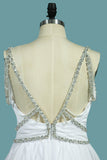 Spaghetti Straps Wedding Dresses A Line With Beading Open Back