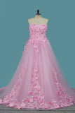 Sweetheart A Line Tulle Wedding Dresses With Sash And Handmade Flower