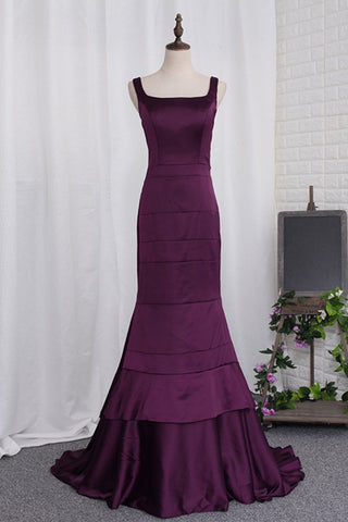 New Arrival Straps Evening Dresses Mermaid Satin Sweep Train Lace Up