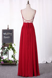 Sexy Open Back Spaghetti Straps Prom Dresses Chiffon With Ruffles A Line