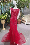 New Arrival Burgundy/Maroon Prom Dresses A-Line Zipper Up Scoop With Beadings