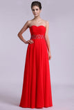 Sweetheart Prom Dresses A Line Chiffon Floor Length Beaded Waistband