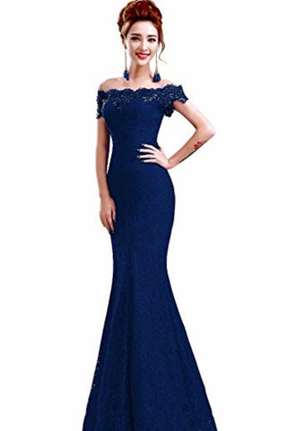 Elegant Lace Prom Dresses Mermaid Lace Up Back Floor Length