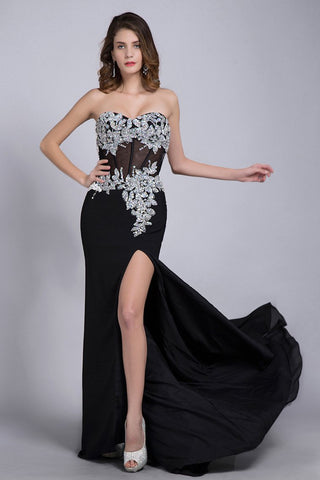 Prom Dresses Mermaid/Trumpet Black Sweetheart Chiffon With Rhinestone