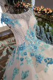 New Arrival FloralWedding Dresses Scoop Neck With Appliques And Handmade Flowers Lace Up