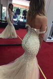 Off The Shoulder Prom Dresses Mermaid Tulle With Beads Lace Up