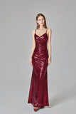 Spaghetti Straps Burgundy Prom Dresses Mermaid Sequins Party Dresses, Dance Dresses SJS15412