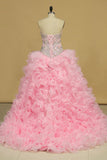 Sweetheart With Beads And Applique Quinceanera Dresses Organza Court Train Detachable