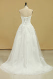 Wedding Dresses Strapless Tulle With Applique A Line Court Train