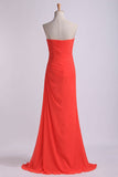 Sheath/Column Prom Dresses Sweetheart Chiffon With Slit And Ruffles Floor Length