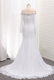 Long Sleeves Chiffon Off The Shoulder Mermaid Wedding Dresses With Beading