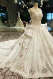 Marvelous Satin High Quality Floral Wedding Dresses Lace Up Scoop Neck With Appliques