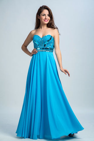 Fashion A Line Sweetheart Floor Length Chiffon Prom Dresses