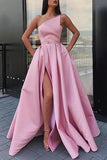 Elegant Strapless Satin High Slit Prom Dresses Long Simple Evening Dresses SJS15204