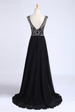 Prom Dresses A-Line Scoop Dark Navy Blue Long Chiffon Chic Dresses