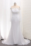 Long Sleeves Chiffon Off The Shoulder Mermaid Wedding Dresses With Beading