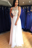 Unique A Line Colorful Beads Chiffon White Formal Dresses, Prom Evening Dresses SJS15539