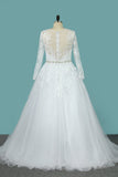 Wedding Dresses Scoop A Line With Beaded Belt Tulle With Appliques Sweep Train