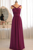 Simple Sleeveless Chiffon Strapless Floor Length Bridesmaid Dresses